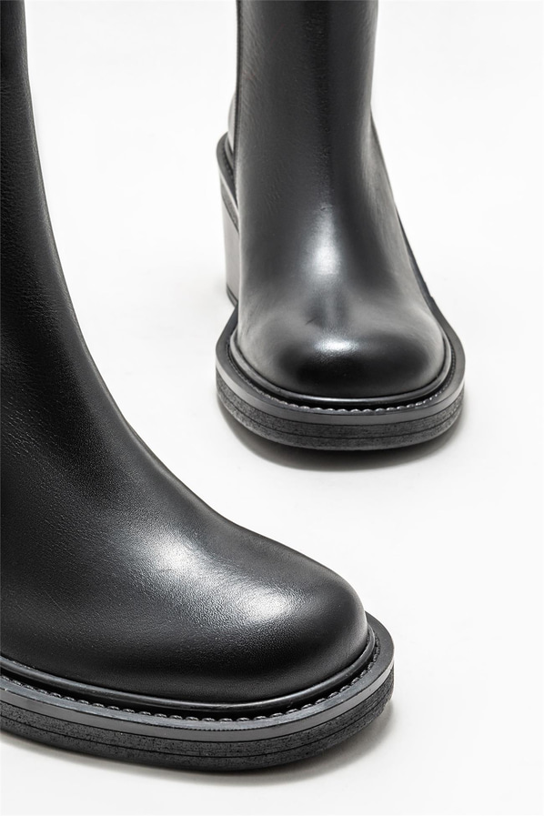Siyah deri topuklu kadın bot - Elle Shoes