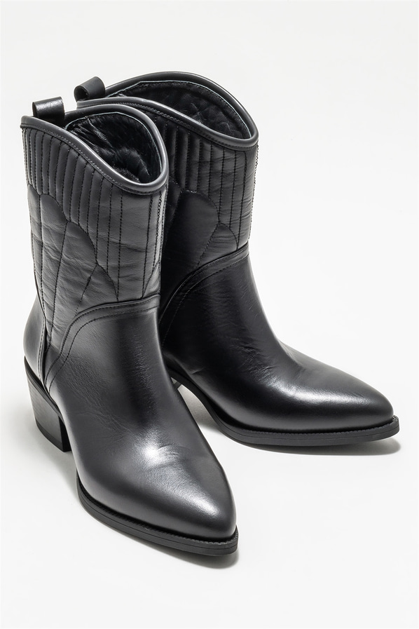 Siyah deri topuklu kadın bot - Elle Shoes