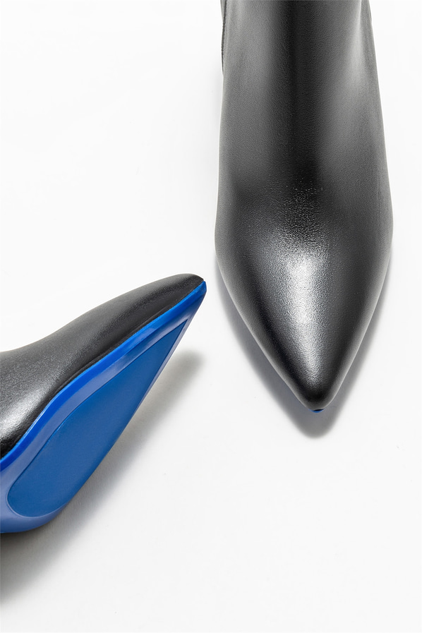 Siyah deri topuklu kadın bot - Elle Shoes