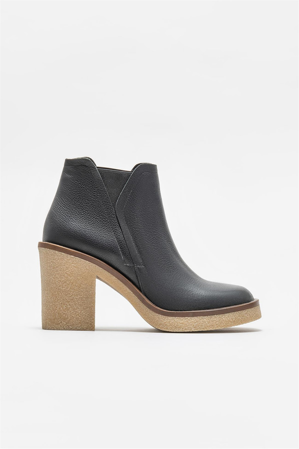 Siyah deri topuklu kadın bot - Elle Shoes