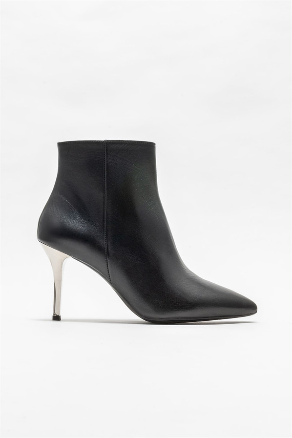 Siyah deri topuklu kadın bot - Elle Shoes