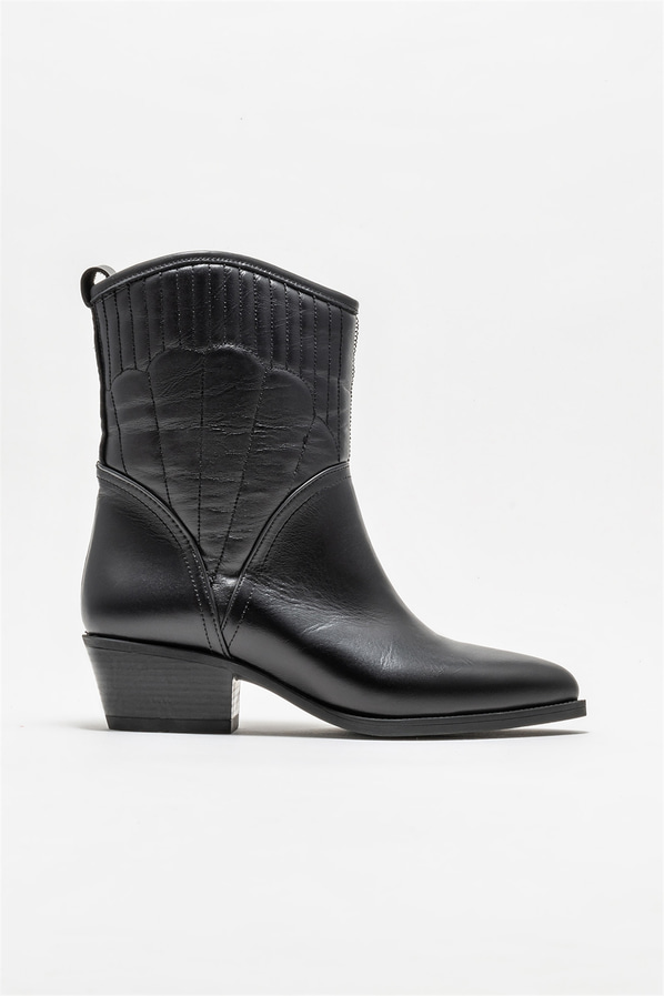 Siyah deri topuklu kadın bot - Elle Shoes