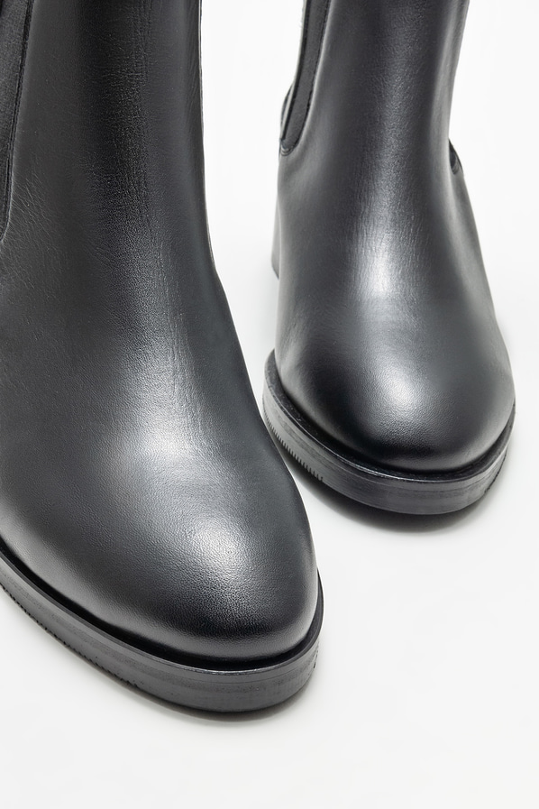 Siyah deri topuklu kadın bot - Elle Shoes