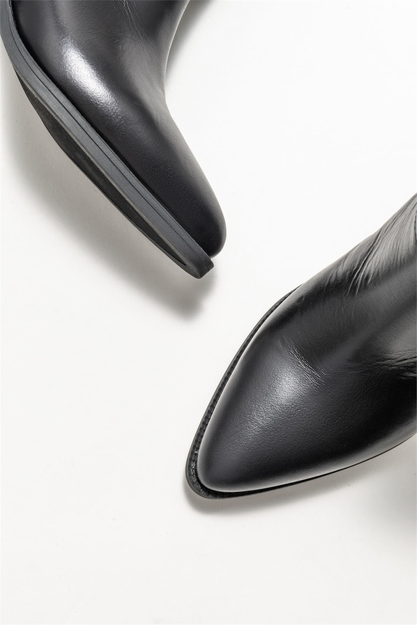 Siyah deri topuklu kadın bot - Elle Shoes