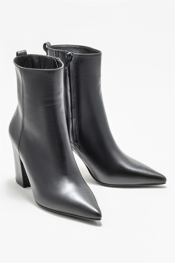 Siyah deri topuklu kadın bot - Elle Shoes