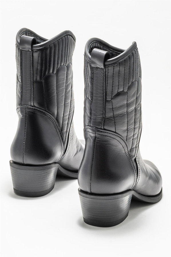Siyah deri topuklu kadın bot - Elle Shoes