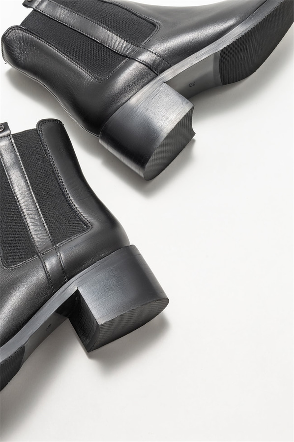 Siyah deri topuklu kadın bot - Elle Shoes