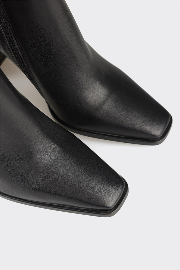 Siyah deri topuklu kadın bot - Elle Shoes