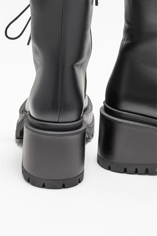 Siyah deri topuklu kadın bot - Elle Shoes