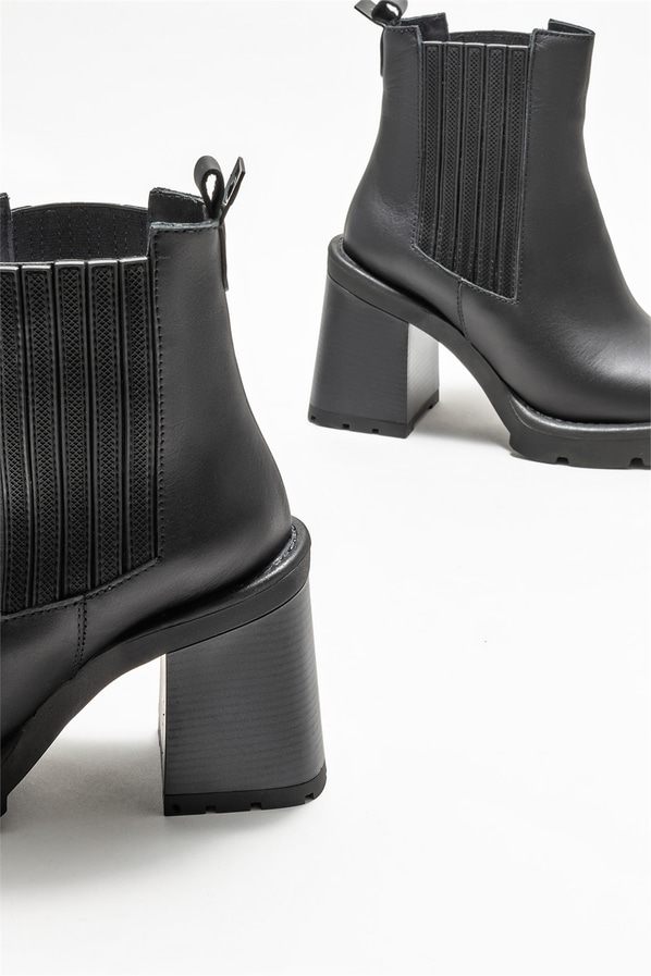 Siyah deri topuklu kadın bot - Elle Shoes