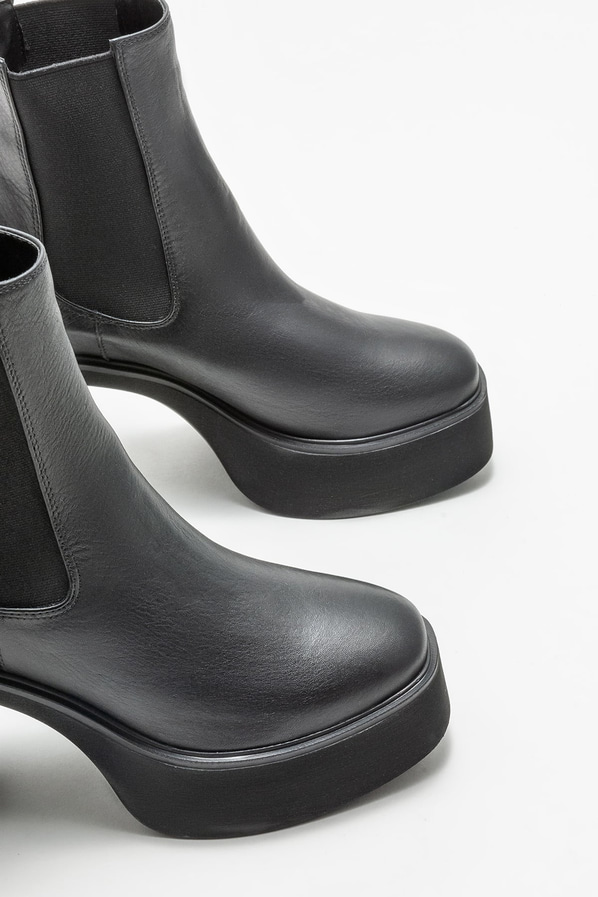 Siyah deri topuklu kadın chelsea bot - Elle Shoes