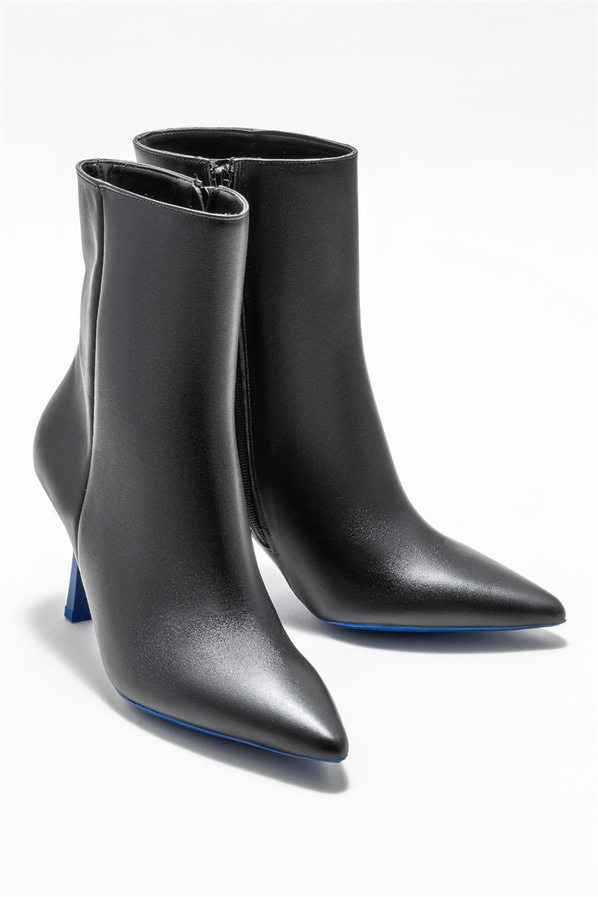 Siyah deri topuklu kadın bot - Elle Shoes