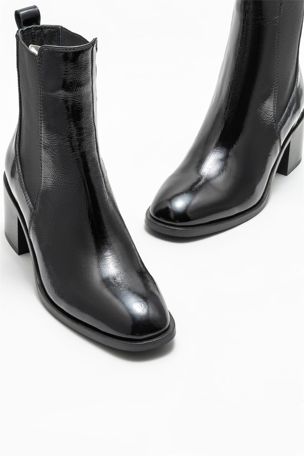 Siyah deri topuklu kadın bot - Elle Shoes