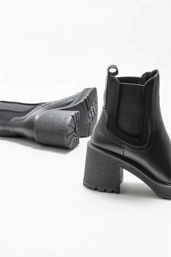 Siyah deri topuklu kadın bot - Elle Shoes