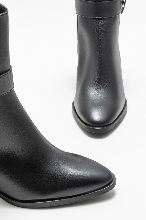 Siyah deri topuklu kadın bot - Elle Shoes