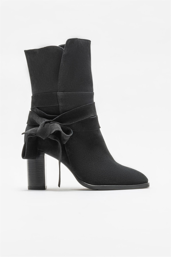 Siyah deri topuklu kadın bot - Elle Shoes
