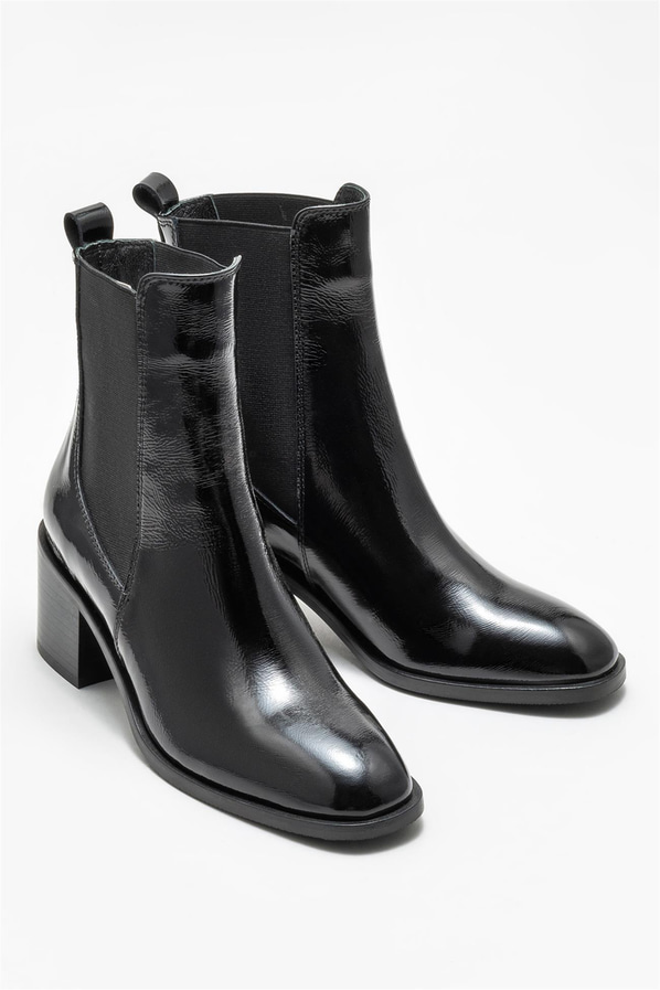 Siyah deri topuklu kadın bot - Elle Shoes