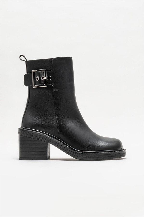 Siyah deri topuklu kadın bot - Elle Shoes