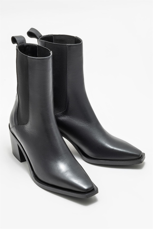 Siyah deri topuklu kadın bot - Elle Shoes