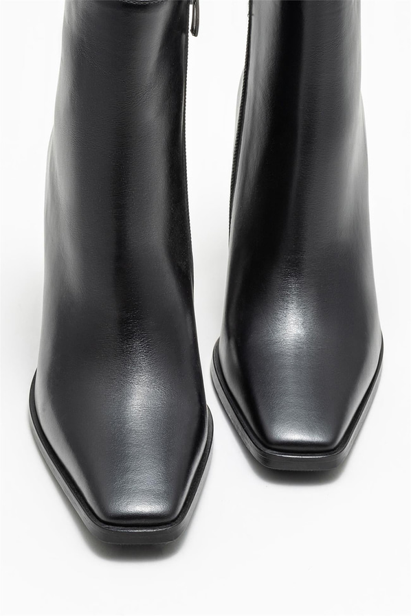Siyah deri topuklu kadın bot - Elle Shoes