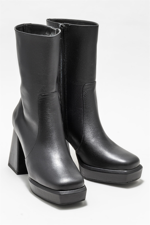 Siyah deri topuklu kadın bot - Elle Shoes