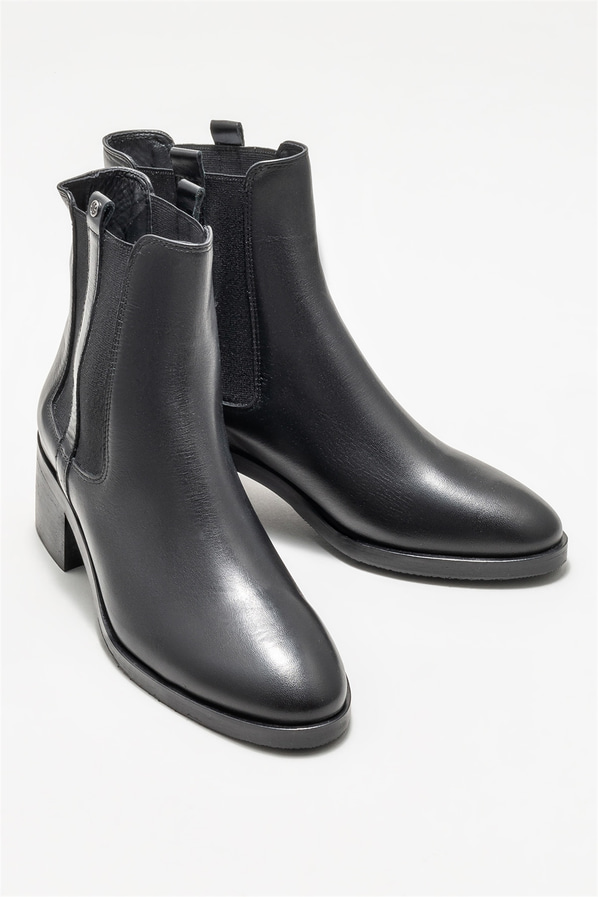 Siyah deri topuklu kadın bot - Elle Shoes
