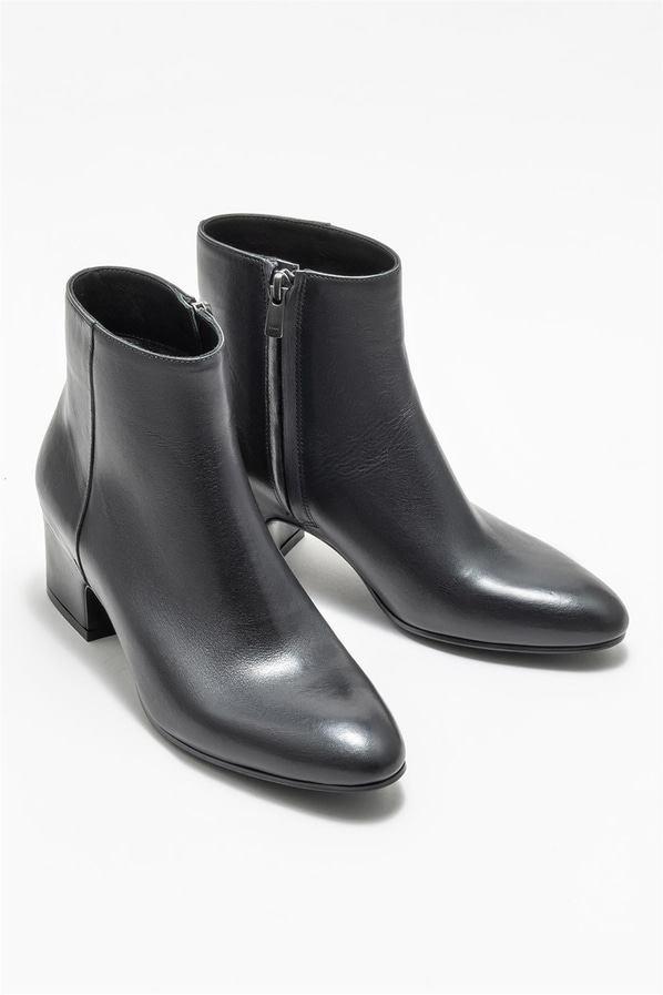 Siyah deri topuklu kadın bot - Elle Shoes