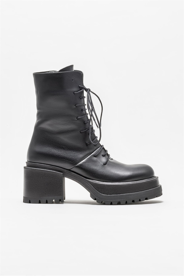 Siyah deri topuklu kadın bot - Elle Shoes