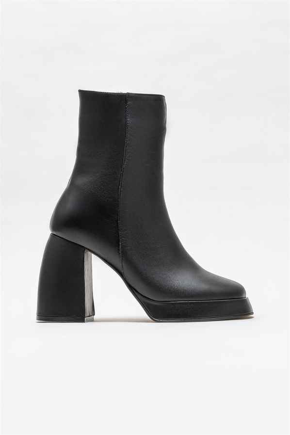 Siyah deri topuklu kadın bot - Elle Shoes
