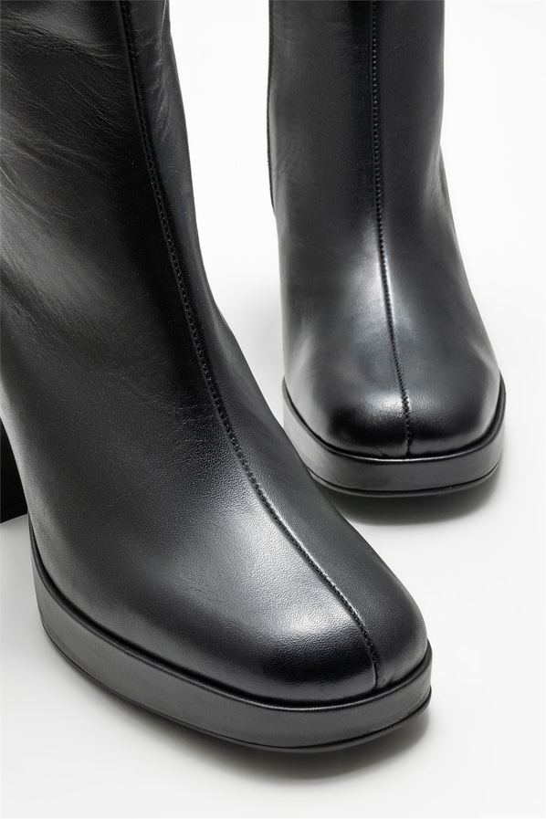 Siyah deri topuklu kadın bot - Elle Shoes