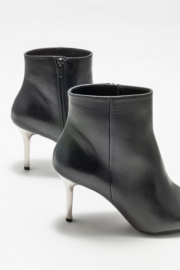 Siyah deri topuklu kadın bot - Elle Shoes