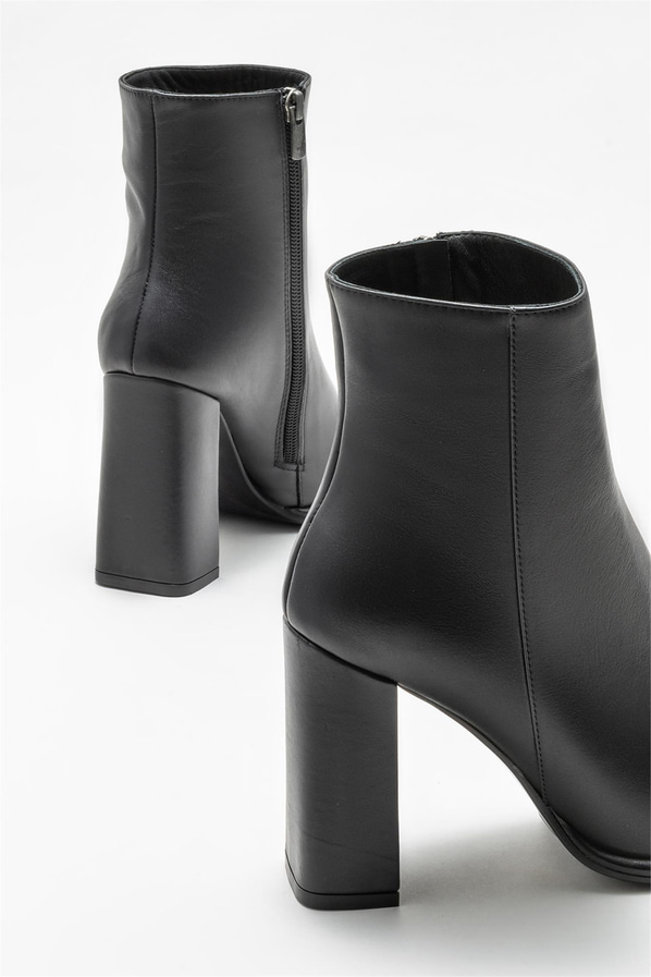 Siyah deri topuklu kadın bot - Elle Shoes