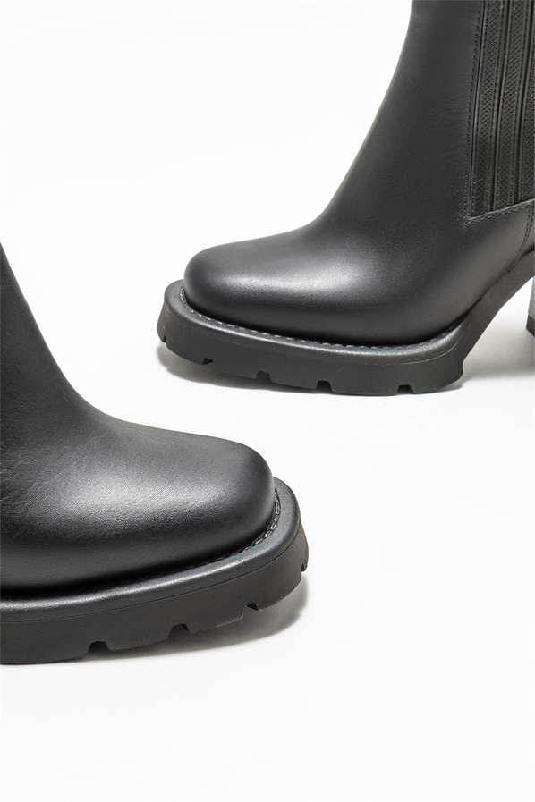 Siyah deri topuklu kadın bot - Elle Shoes