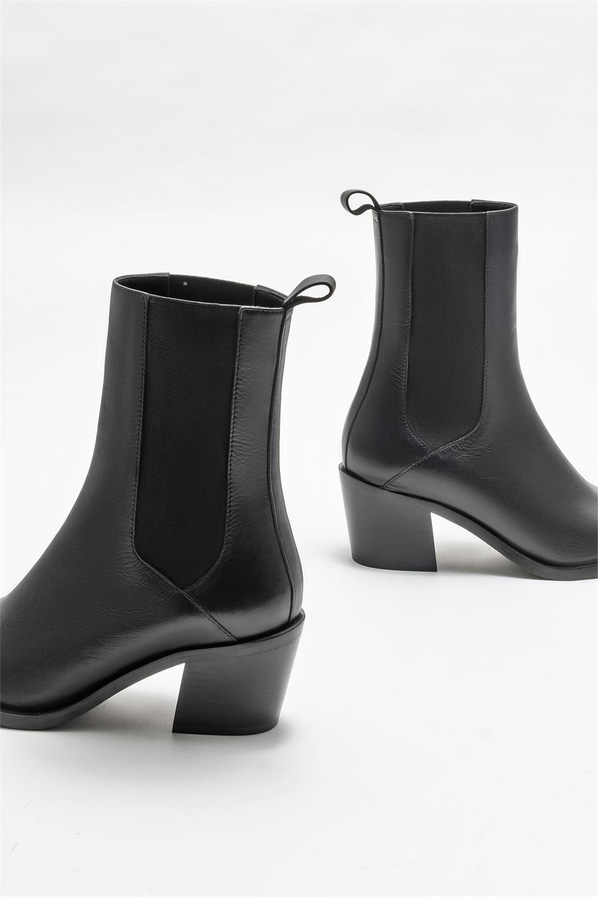 Siyah deri topuklu kadın bot - Elle Shoes