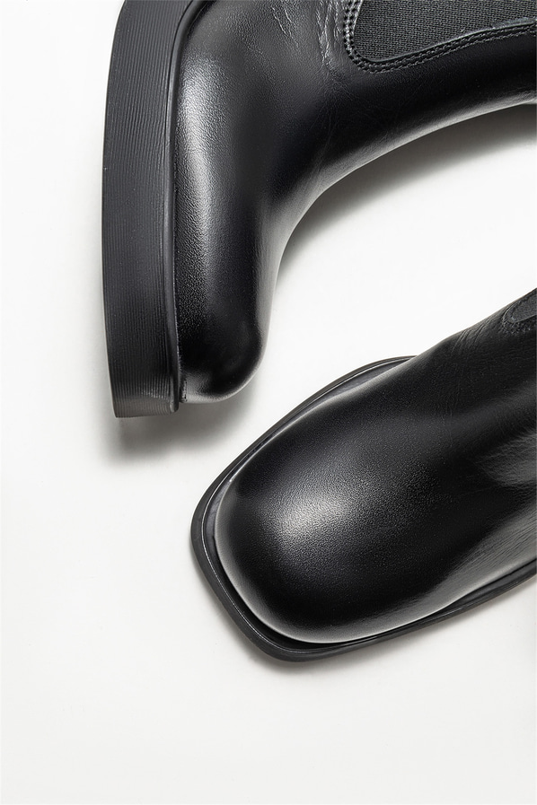 Siyah deri topuklu kadın bot - Elle Shoes