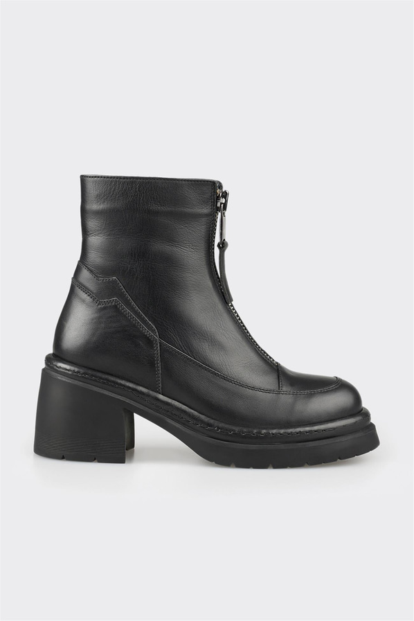 Siyah deri topuklu kadın bot - Elle Shoes