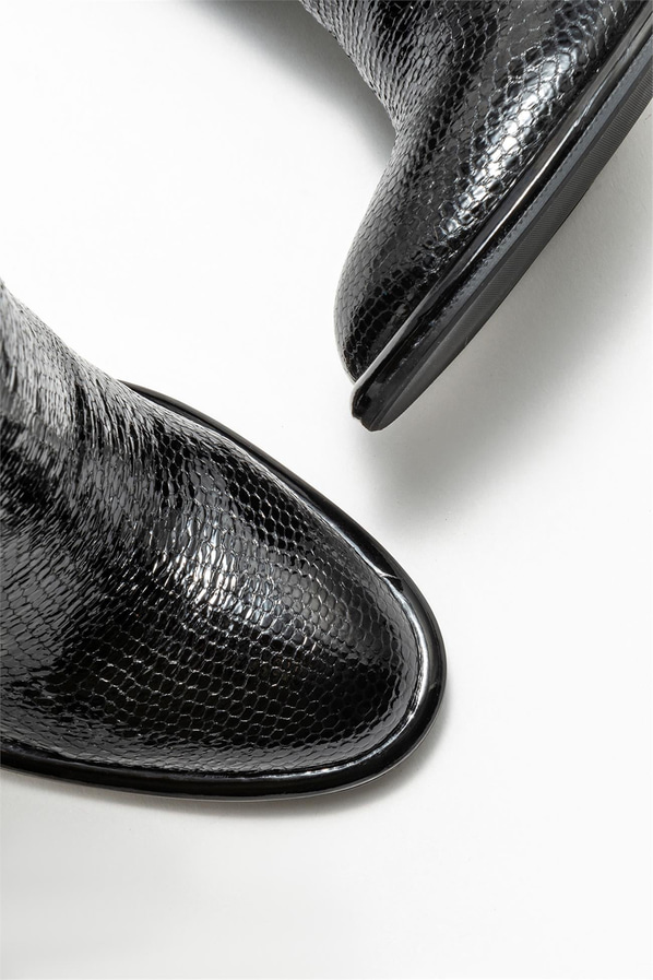 Siyah deri topuklu kadın çizme - Elle Shoes