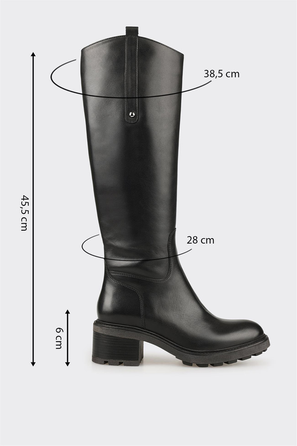 Siyah Deri Kadın Topuklu Çizme