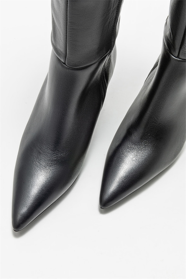 Siyah deri topuklu kadın çizme - Elle Shoes