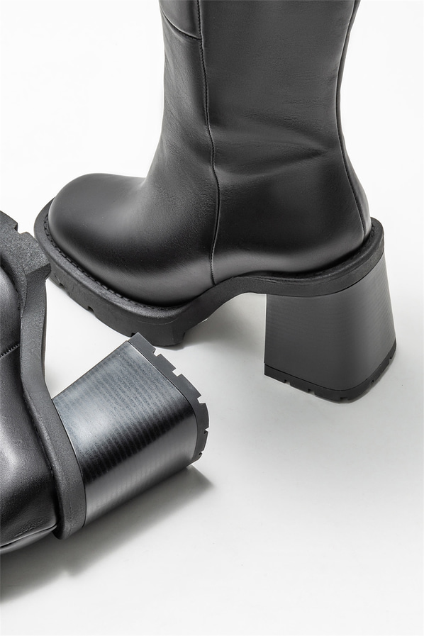 Siyah deri topuklu kadın çizme - Elle Shoes