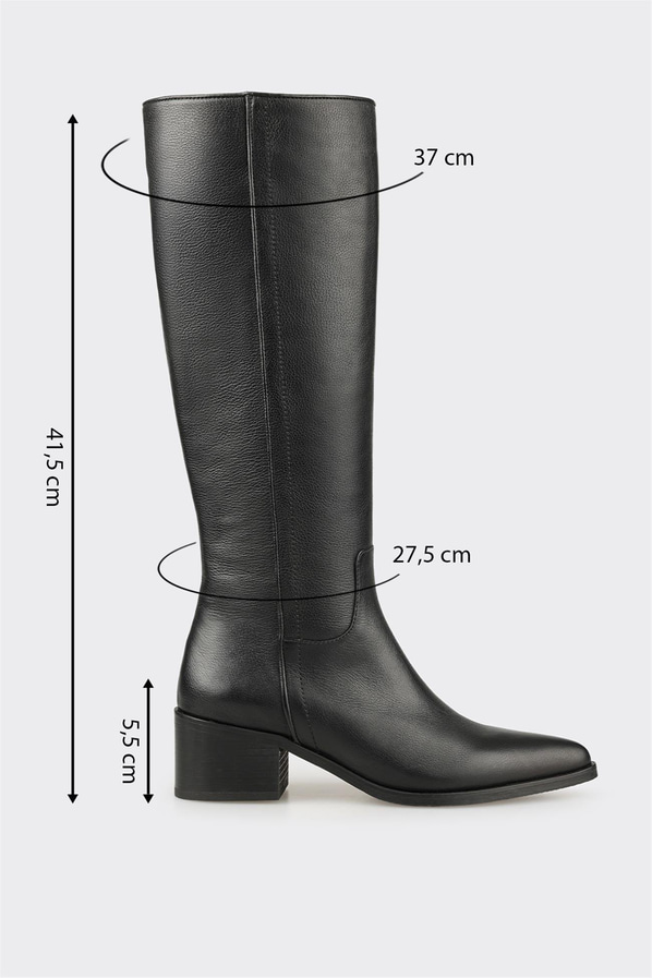 Siyah Deri Kadın Topuklu Çizme