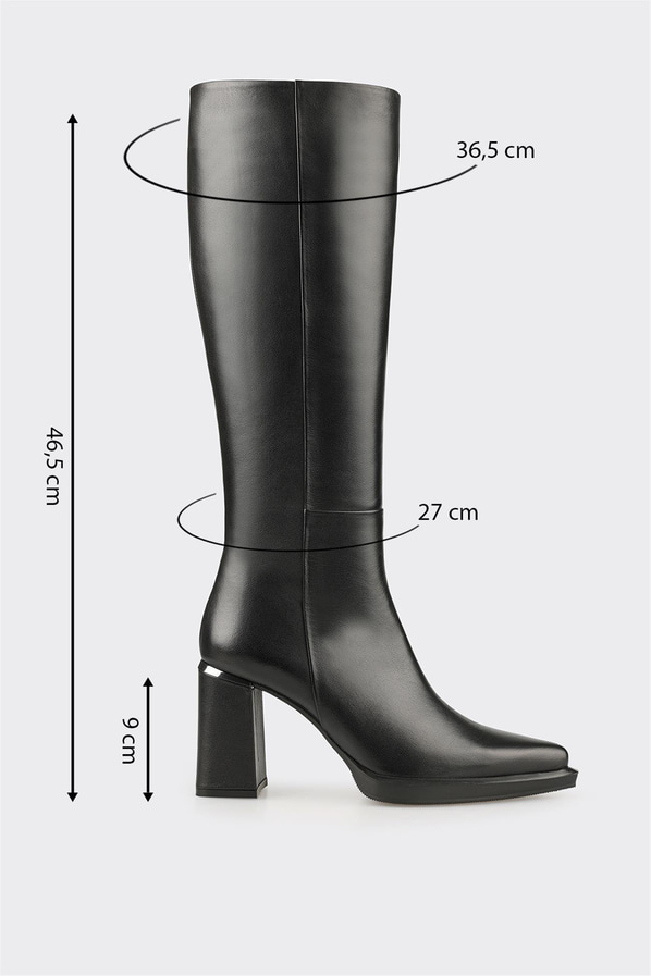 Siyah Deri Kadın Topuklu Çizme