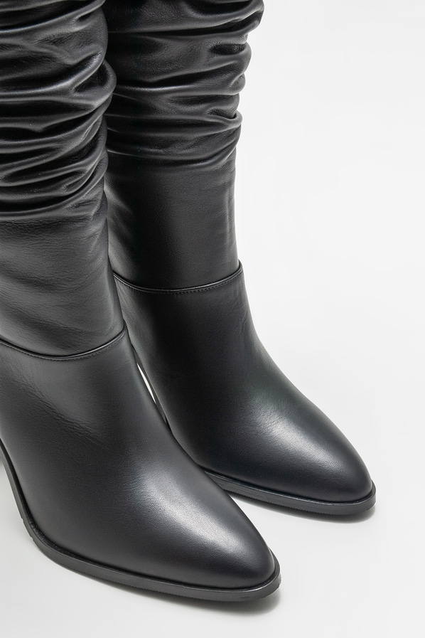 Siyah deri topuklu kadın çizme - Elle Shoes