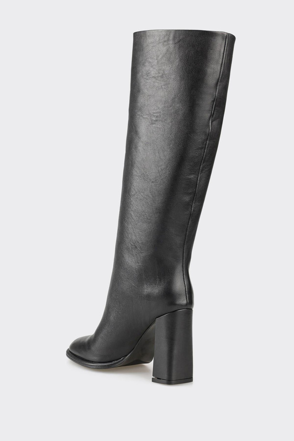 Siyah deri topuklu kadın çizme, ofis stili için - Elle Shoes