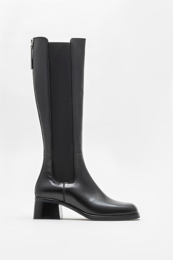 Siyah deri topuklu kadın çizme - Elle Shoes