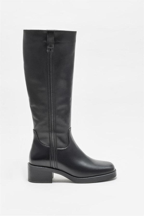 Siyah deri topuklu kadın çizme - Elle Shoes