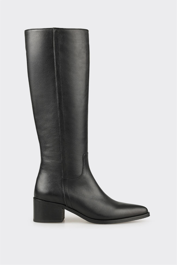 Siyah Deri Kadın Topuklu Çizme