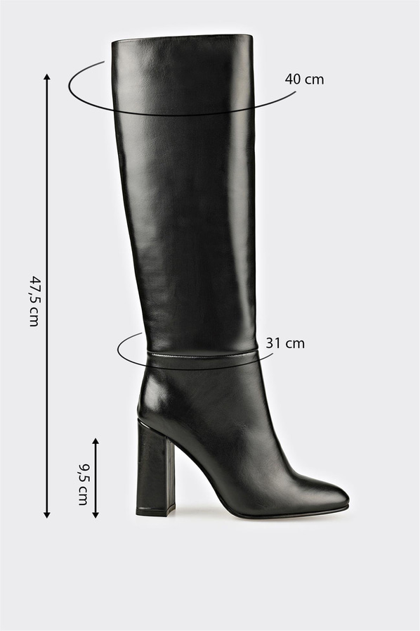 Siyah Deri Kadın Topuklu Çizme