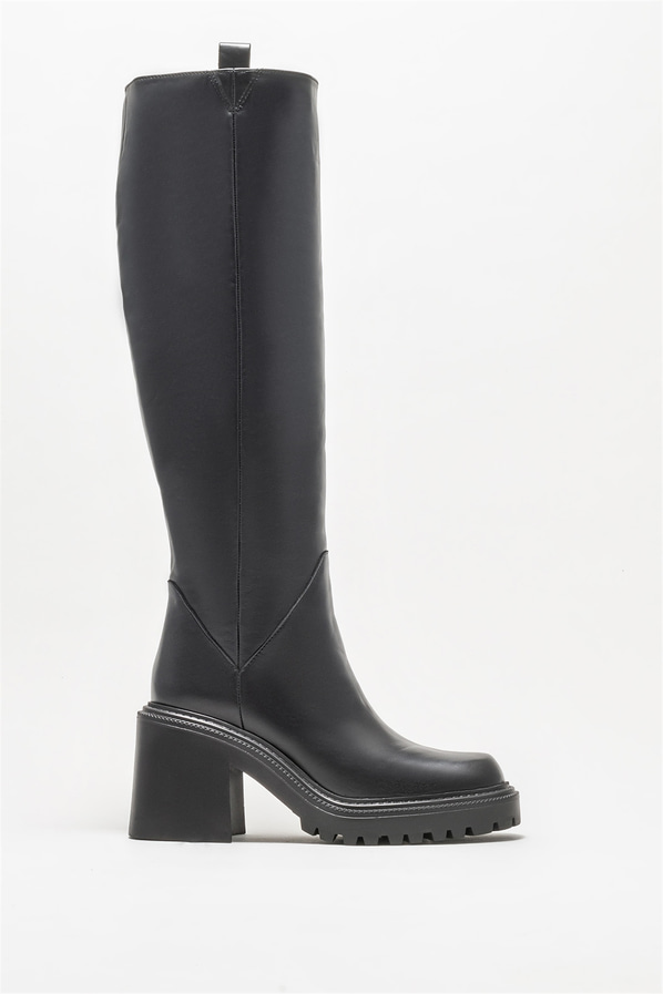 Siyah deri topuklu kadın çizme - Elle Shoes