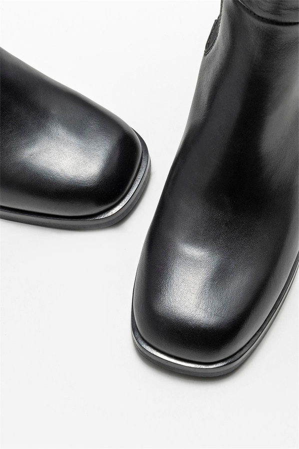Siyah deri topuklu kadın çizme - Elle Shoes